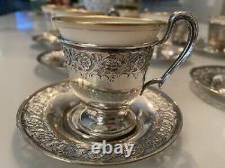 12 Lenox Demitasse 2oz Cups With Sterling Silver Holder And Saucers