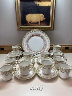 12 Limoges Ls&s France Rose Floral Demitasse Teacup & Saucer Sets & Plate