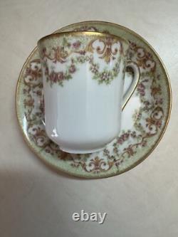 12 Limoges Ls&s France Rose Floral Demitasse Teacup & Saucer Sets & Plate