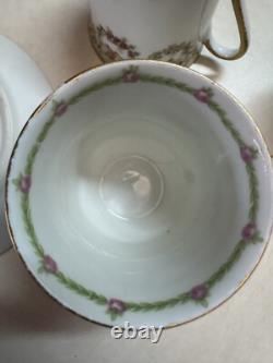 12 Limoges Ls&s France Rose Floral Demitasse Teacup & Saucer Sets & Plate