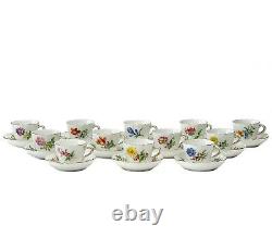 12 Meissen Germany Hand Painted Porcelain Demitasse Cups & Saucers Florals