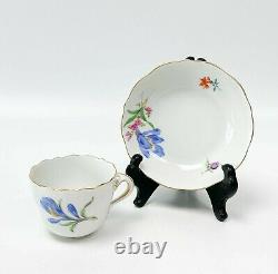 12 Meissen Germany Hand Painted Porcelain Demitasse Cups & Saucers Florals