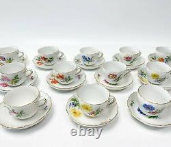 12 Meissen Germany Hand Painted Porcelain Demitasse Cups & Saucers Florals