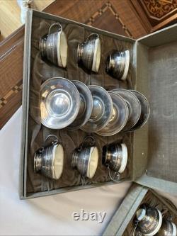 12 Sets Gorham sterling silver & Lenox porcelain demitasse cups & saucers EVC