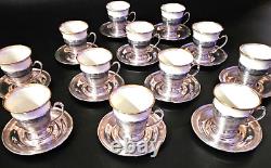 12 Sets Lenox Demitasse 2oz Cups and Saucers Whiting Sterling Silver in Case