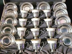 12 Sets Lenox Demitasse 2oz Cups and Saucers Whiting Sterling Silver in Case