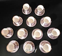 12 Sets Lenox Demitasse 2oz Cups and Saucers Whiting Sterling Silver in Case