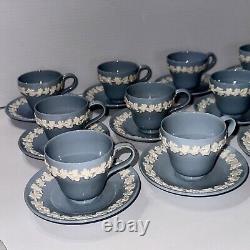 12 Vintage Queen's Ware Demitasse Cup Saucers Wedgwood & Barlaston Blue Lavender