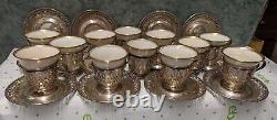 12 Webster Pierced Sterling Turkish Coffee Cups Saucers Lenox Cup Liners Demitas