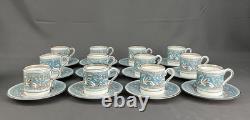 12 Wedgwood Florentine Turquoise Demitasse Cups + Saucers, Griffins Mint Unused