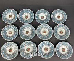 12 Wedgwood Florentine Turquoise Demitasse Cups + Saucers, Griffins Mint Unused