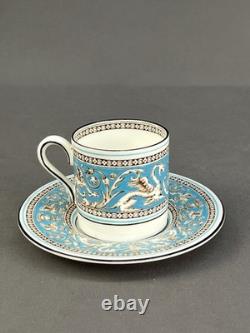 12 Wedgwood Florentine Turquoise Demitasse Cups + Saucers, Griffins Mint Unused