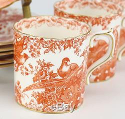 12pc Royal Crown Derby Red Aves Demitasse Cup & Saucers 1939 Bird Design