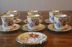 13 pc 6 sets Hammersley Queen Anne Coffee cups teacups tea saucer demitasse