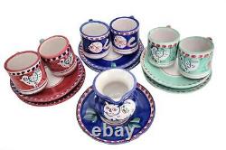 14 Pc Set VIETRI SOLIMENE 6 ESPRESSO DEMITASSE Cups/Saucers & Creamer with Saucer