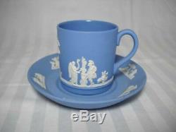 14 Pieces Vintage Wedgwod Blue Jasperware Demitasse Cups & Saucers Creamer Sugar
