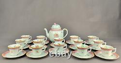 14 Vtg Adams Calyx Ware Lowestoft Mint Green Demitasse Cups + Saucers + Teapot