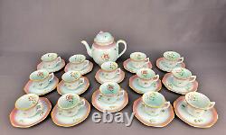 14 Vtg Adams Calyx Ware Lowestoft Mint Green Demitasse Cups + Saucers + Teapot