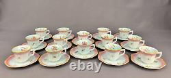 14 Vtg Adams Calyx Ware Lowestoft Mint Green Demitasse Cups + Saucers + Teapot