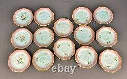 14 Vtg Adams Calyx Ware Lowestoft Mint Green Demitasse Cups + Saucers + Teapot