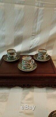 15 19th C Demitasse Cups/Saucers Canton Famille Rose Butterfly Medallion