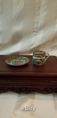 15 19th C Demitasse Cups/Saucers Canton Famille Rose Butterfly Medallion