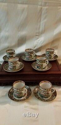 15 19th C Demitasse Cups/Saucers Canton Famille Rose Butterfly Medallion