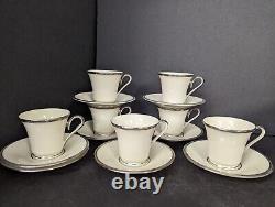 15 pc Lenox Solitaire Demitasse Footed Cups and Saucer 2 1/2 Espresso Platinum