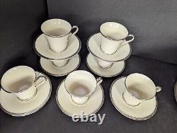 15 pc Lenox Solitaire Demitasse Footed Cups and Saucer 2 1/2 Espresso Platinum