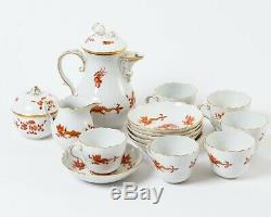 15-pc Meissen Red Dragon Demitasse Mocha Set Coffee Pot Cups Saucers Tea Service