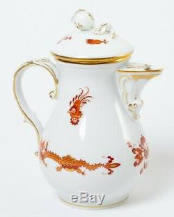 15-pc Meissen Red Dragon Demitasse Mocha Set Coffee Pot Cups Saucers Tea Service