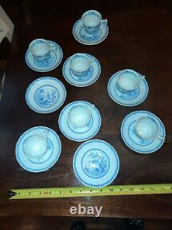 16 pieces Furnivals Quail Blue Transferware Demitasse Cups. 1913