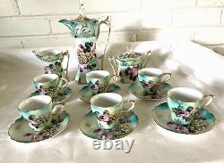 17 Piece Limoge Demitasse Espre Coffee Choc Set Cream Sugar 6 Cups Saucers Excel