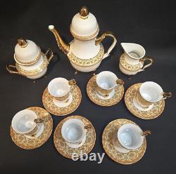 17pc Imperial Japan Design Demitasse Footed Cups Saucers Creamer Sugar Gold Gild