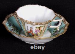 1843 DRESDEN Helena Wolfsohn Watteau Blue QUATREFOIL Demitasse Cup & Saucer 5D