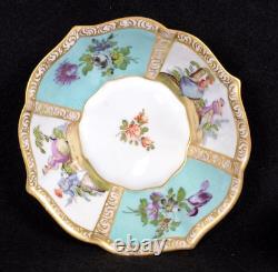 1843 DRESDEN Helena Wolfsohn Watteau Blue QUATREFOIL Demitasse Cup & Saucer 5D