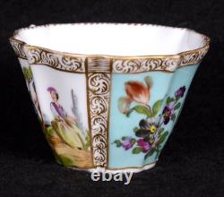 1843 DRESDEN Helena Wolfsohn Watteau Blue QUATREFOIL Demitasse Cup & Saucer 5D