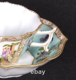 1843 DRESDEN Helena Wolfsohn Watteau Blue QUATREFOIL Demitasse Cup & Saucer 5D