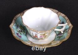 1843 DRESDEN Helena Wolfsohn Watteau Blue QUATREFOIL Demitasse Cup & Saucer 5D