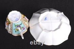 1843 DRESDEN Helena Wolfsohn Watteau Blue QUATREFOIL Demitasse Cup & Saucer 5D