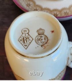 1889 Royal Worcester Burgundy Floral Demitasse 6Cups &Saucers WithHall Pot ANTIQUE