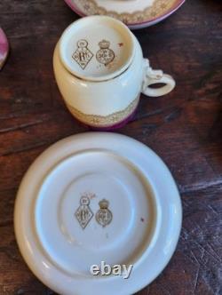 1889 Royal Worcester Burgundy Floral Demitasse 6Cups &Saucers WithHall Pot ANTIQUE