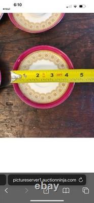 1889 Royal Worcester Burgundy Floral Demitasse 6Cups &Saucers WithHall Pot ANTIQUE