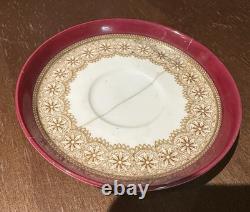 1889 Royal Worcester Burgundy Floral Demitasse 6Cups &Saucers WithHall Pot ANTIQUE
