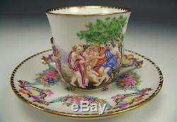 18th Century Capodimonte Hand Painted Roses Swags Ribbons Demitasse Cup Saucer