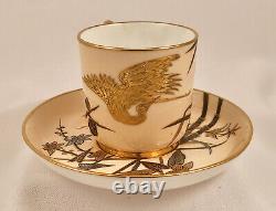 19 C. Royal Worcester Demitasse Cup & Saucer, Aesthetic, Flying Cranes