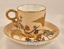 19 C. Royal Worcester Demitasse Cup & Saucer, Aesthetic, Flying Cranes