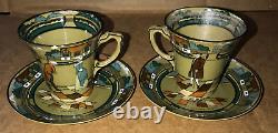 1909 Deldare Buffalo Pottery Teacup Tea Cup Set and Saucers 4 Pieces Demitasse