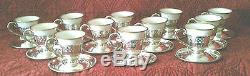 1910s Set of 12 Demitasse Cups Saucers Porcelain Inserts Sterling Silver Vintage
