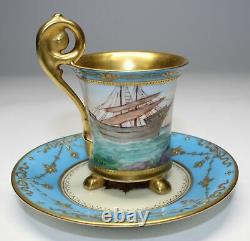 1914 Hutschenreuther Handpainted Demitasse Cup & Saucer Seascape & Portrait